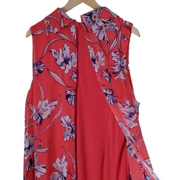 Jessica Howard Floral Coral Dress.  Sleeveless. Overlay of dress is open down ba - Picture 12 of 15